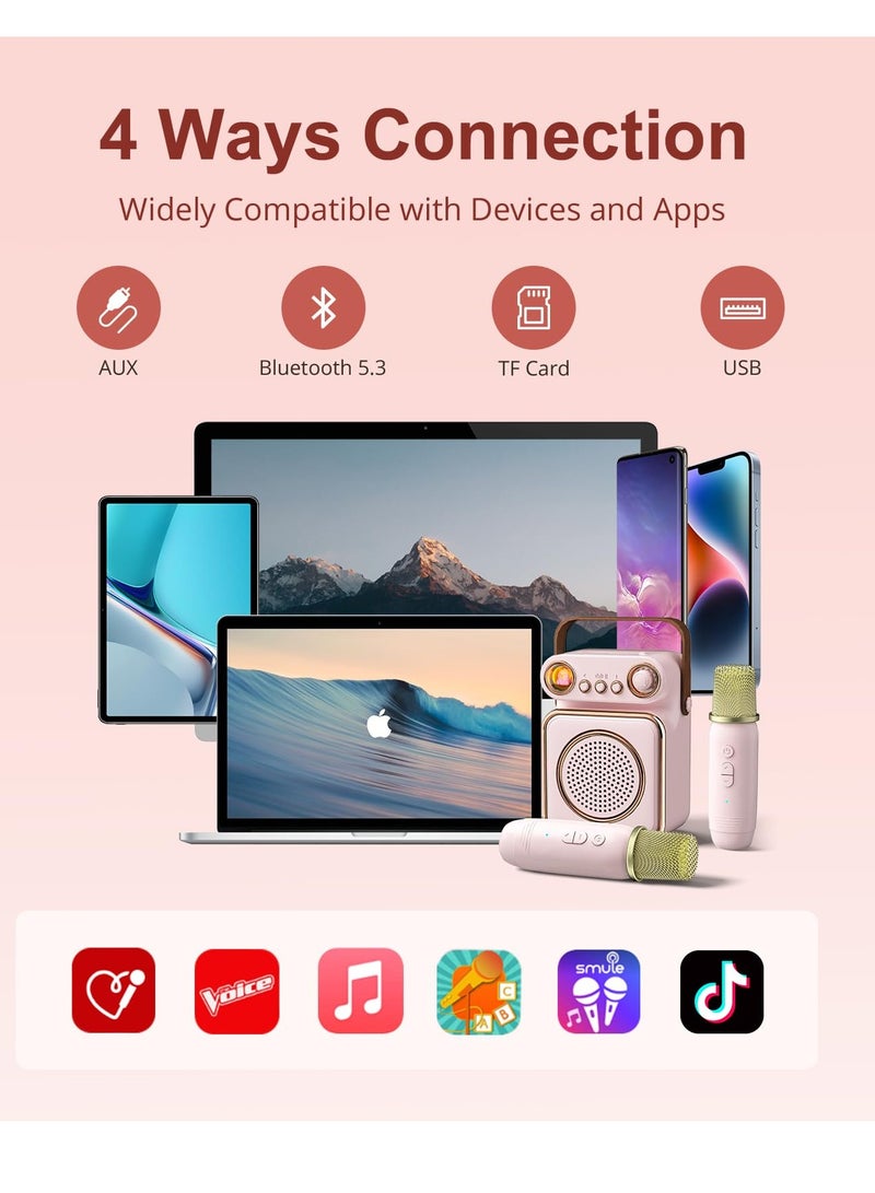 Kids Karaoke Machine - Bluetooth Speaker with Microphone with 2 Wireless Microphones, Mini Bluetooth Karaoke Speaker Portable Karaoke Machine for Kids and Adults - Image 2
