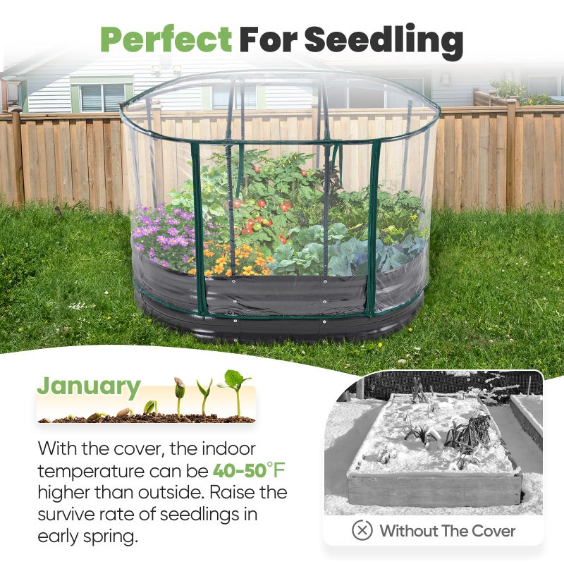 Kingbird سرير حديقة كينغ بيرد المرتفع مع غطاء، وعاء زراعة بيضاوي مجلفن، صندوق حديقة خارجي للزراعة، الخضروات، الزهور 47.2x35.4x11.8 بوصة - Image 2
