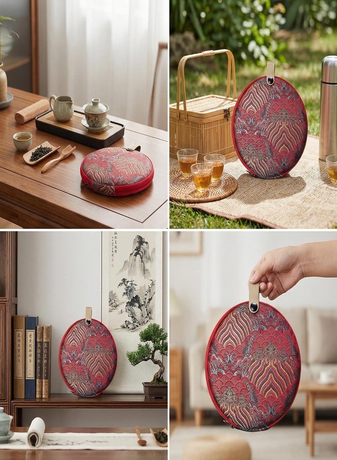 MUCKLILY Pu Er Tea Cake Storage Bag 7.87X7.87X1.02In Cloth Round Organizer Pouch Tea Cake Box for Home Kitchen Travel Storage - Image 5