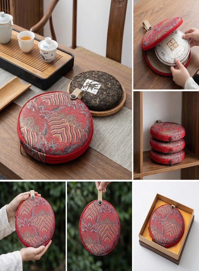 MUCKLILY Pu Er Tea Cake Storage Bag 7.87X7.87X1.02In Cloth Round Organizer Pouch Tea Cake Box for Home Kitchen Travel Storage - Image 3