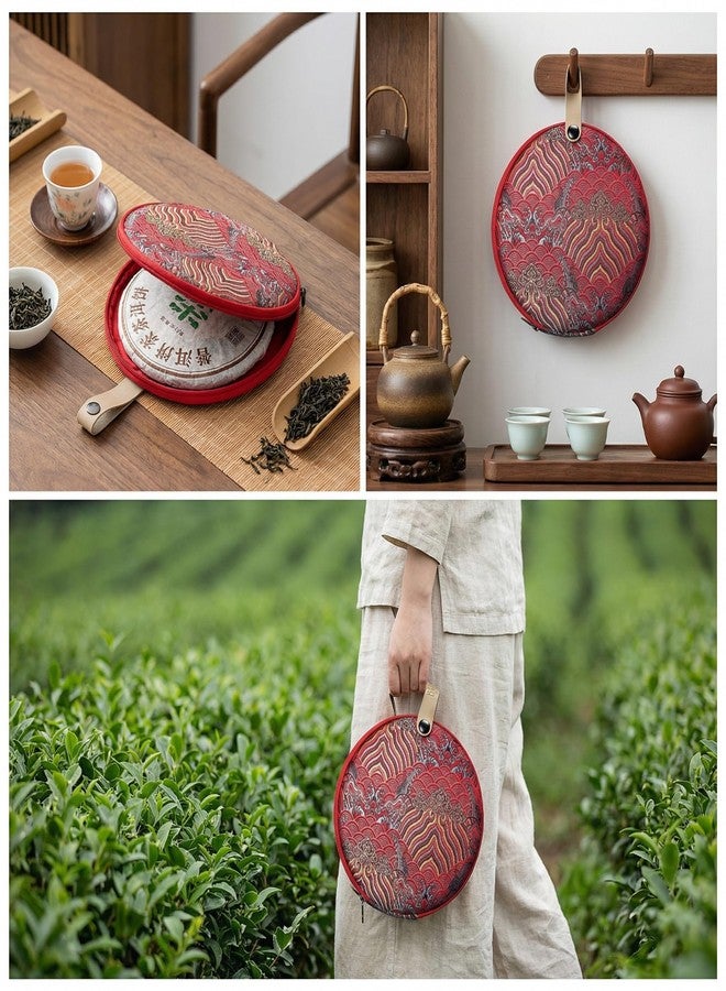 MUCKLILY Pu Er Tea Cake Storage Bag 7.87X7.87X1.02In Cloth Round Organizer Pouch Tea Cake Box for Home Kitchen Travel Storage - Image 4