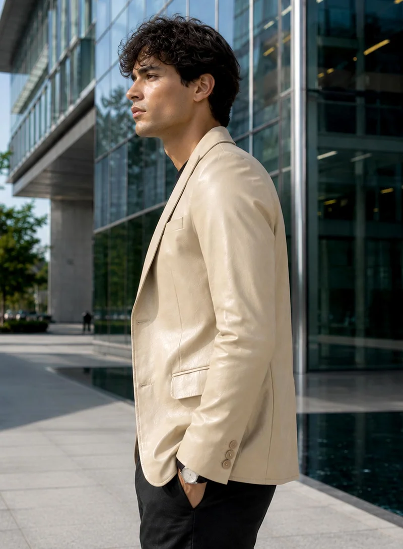 CAHOOT Men's Beige Single Breasted Blazer For Casual Wear | Notch Lapel | Long Sleeve | Button Closure | Polyester Blend Blazer Crafted With Comfort Fit For Everyday Wear