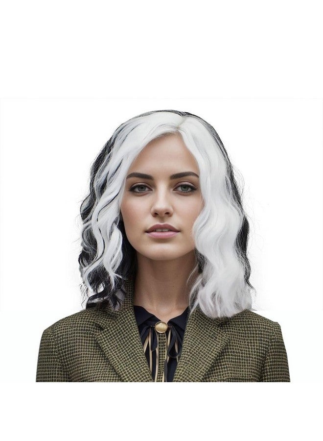 AICKER Half Black and Half White Long Curly Wavy Wig For Women Anime Cosplay Christmas Halloween Costume Daily Party Wigs (Long(Black&White)) - Image 2