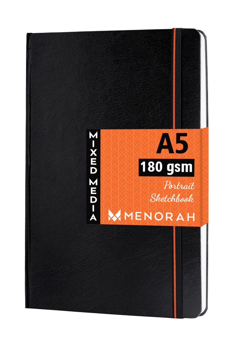 MENORAH Paper - A5 - Sketch Book For Artist - 180 Gsm (100 Pages / 50 Sheets) - Artist Drawing Book - (21.0Cm X 14.8Cm) - Hard Case Bound - Completely Handmade - Portrait, Oil Paint - Image 1