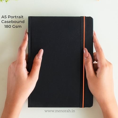 MENORAH Paper - A5 - Sketch Book For Artist - 180 Gsm (100 Pages / 50 Sheets) - Artist Drawing Book - (21.0Cm X 14.8Cm) - Hard Case Bound - Completely Handmade - Portrait, Oil Paint - Image 2