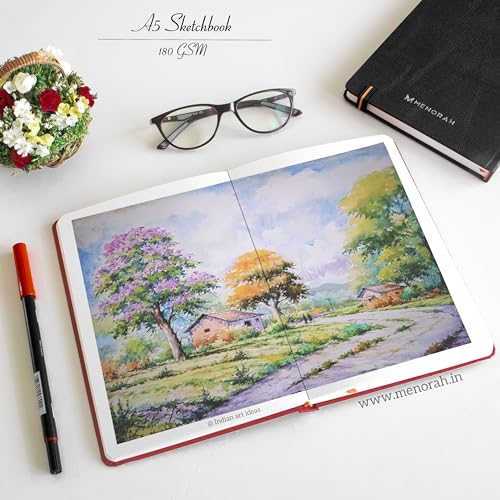 MENORAH Paper - A5 - Sketch Book For Artist - 180 Gsm (100 Pages / 50 Sheets) - Artist Drawing Book - (21.0Cm X 14.8Cm) - Hard Case Bound - Completely Handmade - Portrait, Oil Paint - Image 5