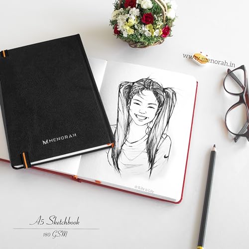 MENORAH Paper - A5 - Sketch Book For Artist - 180 Gsm (100 Pages / 50 Sheets) - Artist Drawing Book - (21.0Cm X 14.8Cm) - Hard Case Bound - Completely Handmade - Portrait, Oil Paint - Image 4