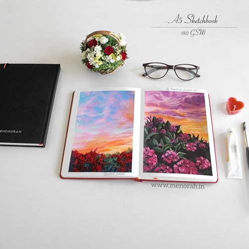 MENORAH Paper - A5 - Sketch Book For Artist - 180 Gsm (100 Pages / 50 Sheets) - Artist Drawing Book - (21.0Cm X 14.8Cm) - Hard Case Bound - Completely Handmade - Portrait, Oil Paint - Image 3