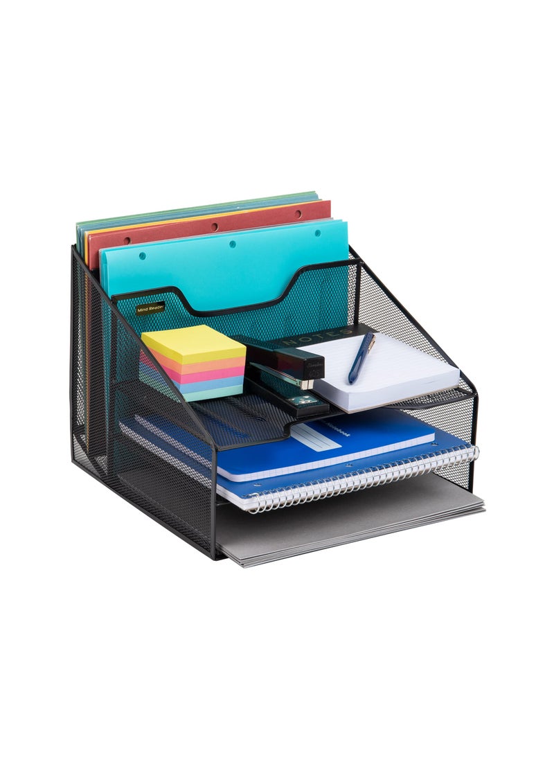 Mind Reader Mind Reader Desktop Organizer Vertical File Holder Paper Trays Office Metal Mesh 125L x 115W x 95H Black 