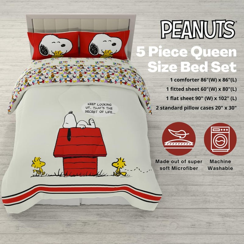 Franco Peanuts & Snoopy Classic Pals Super Soft Comforter and Sheet Set, 5 Piece Queen Size, (Official Licensed Product) Collectibles - Image 2