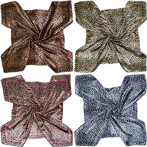Lilments 4 Pc Set Large 35 × 35 inches Satin Square Scarves Neck Hair Head Scarf Bundle (Set E) - Image 1