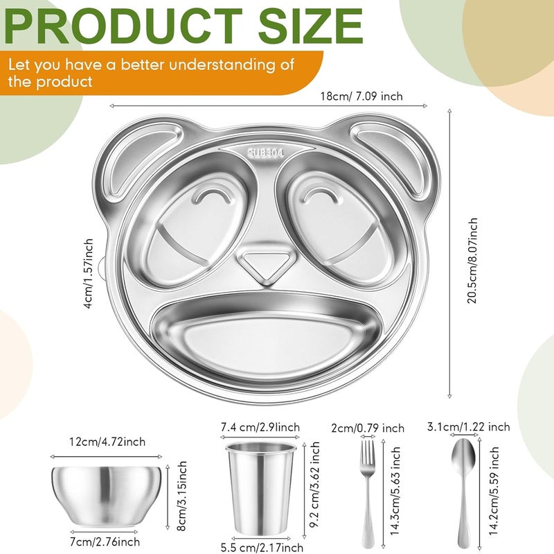 Jinei 20 Pieces Kids Stainless Steel Utensils Set Include 4 Panda Shaped Plates 4 Bowls 4 Cups 4 Spoons and 4 Forks Stainless Steel Dinnerware Set for Toddler Utensils silverware - Image 3