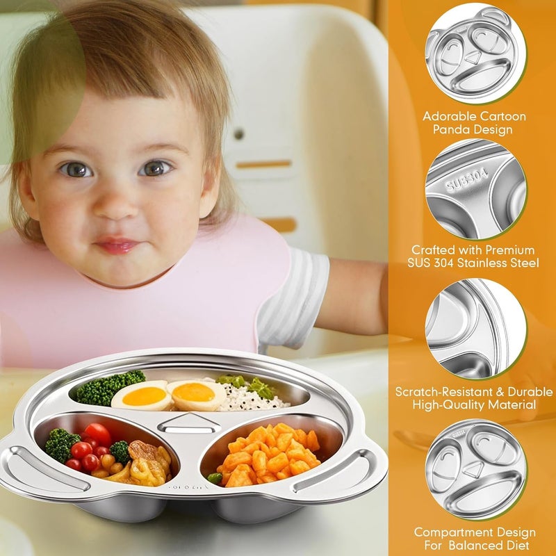 Jinei 20 Pieces Kids Stainless Steel Utensils Set Include 4 Panda Shaped Plates 4 Bowls 4 Cups 4 Spoons and 4 Forks Stainless Steel Dinnerware Set for Toddler Utensils silverware - Image 4