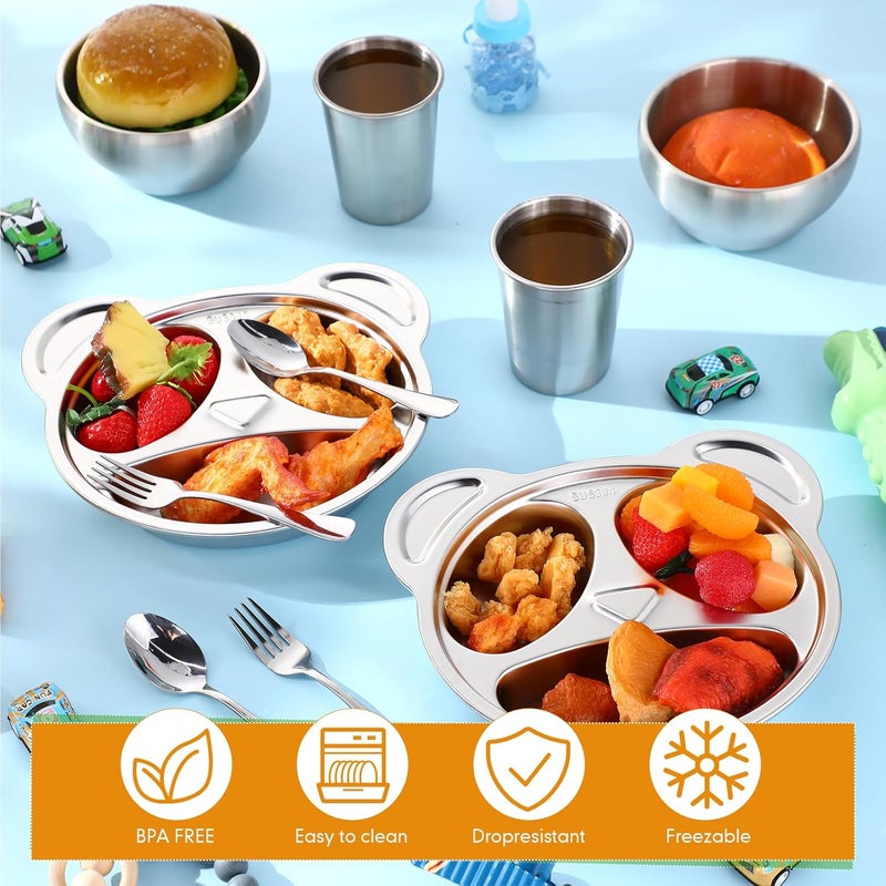 Jinei 20 Pieces Kids Stainless Steel Utensils Set Include 4 Panda Shaped Plates 4 Bowls 4 Cups 4 Spoons and 4 Forks Stainless Steel Dinnerware Set for Toddler Utensils silverware - Image 5