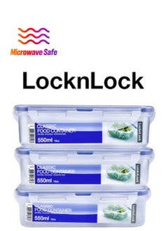 LocknLock LocknLock 550ml Rectangle  Airtight Food Storage PACK OF 3 - BPA-Free, Microwave, Freezer, and Dishwasher Safe 