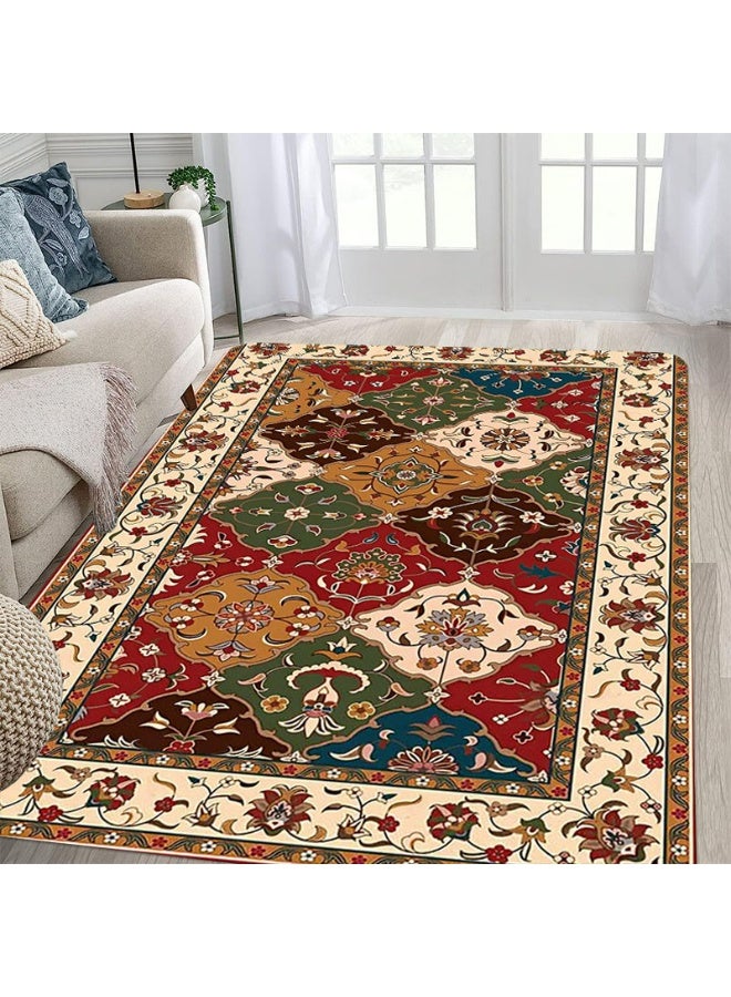 Persian Patchwork Floral Design Area Rug, Multi-Color Polyester Non-Slip Indoor Outdoor Mat - Image 1