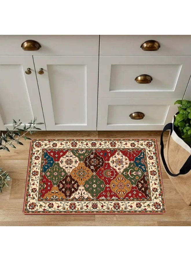 Persian Patchwork Floral Design Area Rug, Multi-Color Polyester Non-Slip Indoor Outdoor Mat - Image 2
