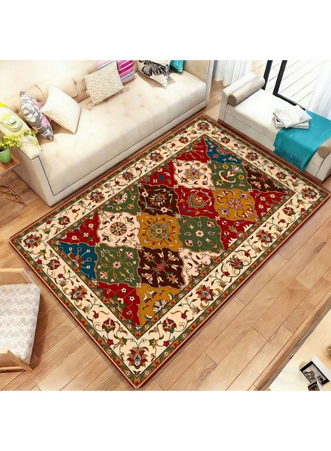 Persian Patchwork Floral Design Area Rug, Multi-Color Polyester Non-Slip Indoor Outdoor Mat - Image 3