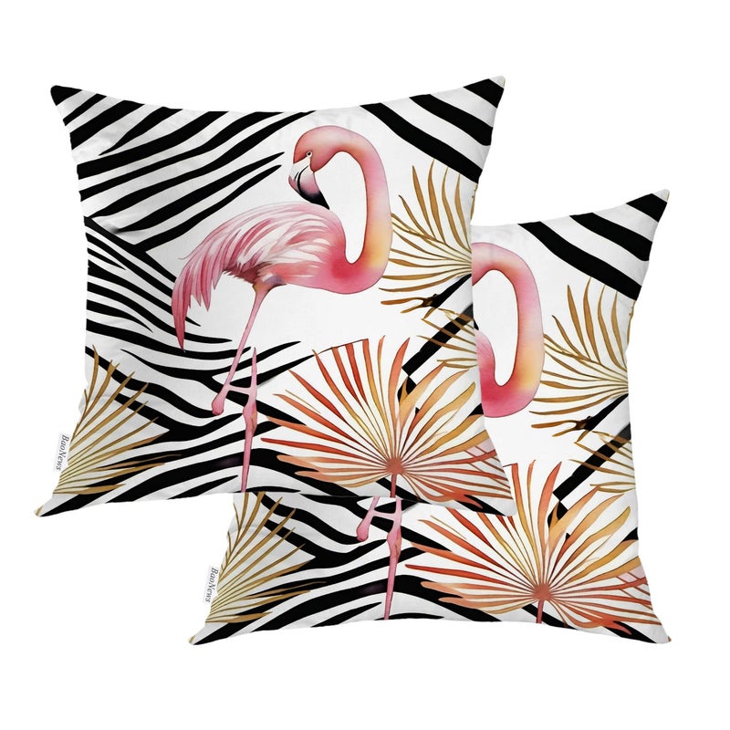 Baonews سادة الصيف يغطي 18x18 الوسائد الاستوائية وسادة Flamingo Covers الشريط سادة العلبة رمي رمي وسادة رقمية مخفية السحاب الأريكة زخرفية غطاء للشعر مربع 2 pcs - Image 1