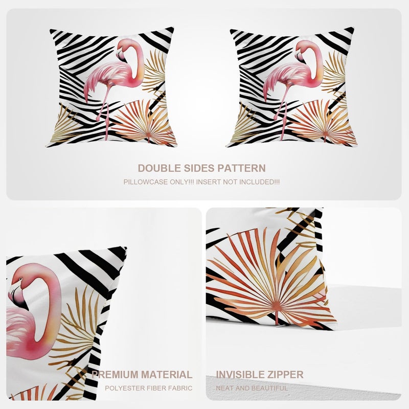 Baonews سادة الصيف يغطي 18x18 الوسائد الاستوائية وسادة Flamingo Covers الشريط سادة العلبة رمي رمي وسادة رقمية مخفية السحاب الأريكة زخرفية غطاء للشعر مربع 2 pcs - Image 4