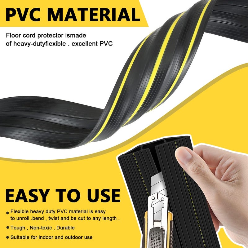 HASTHIP ® 6.56ft Floor Cord Cover Protector Heavy Duty PVC Cuttable Floor Cable Protector 3 Channels Contains Cords Cables and Wires,Waterproof Sealing Strip for Door Cable Cover for Home Office,Black - Image 5