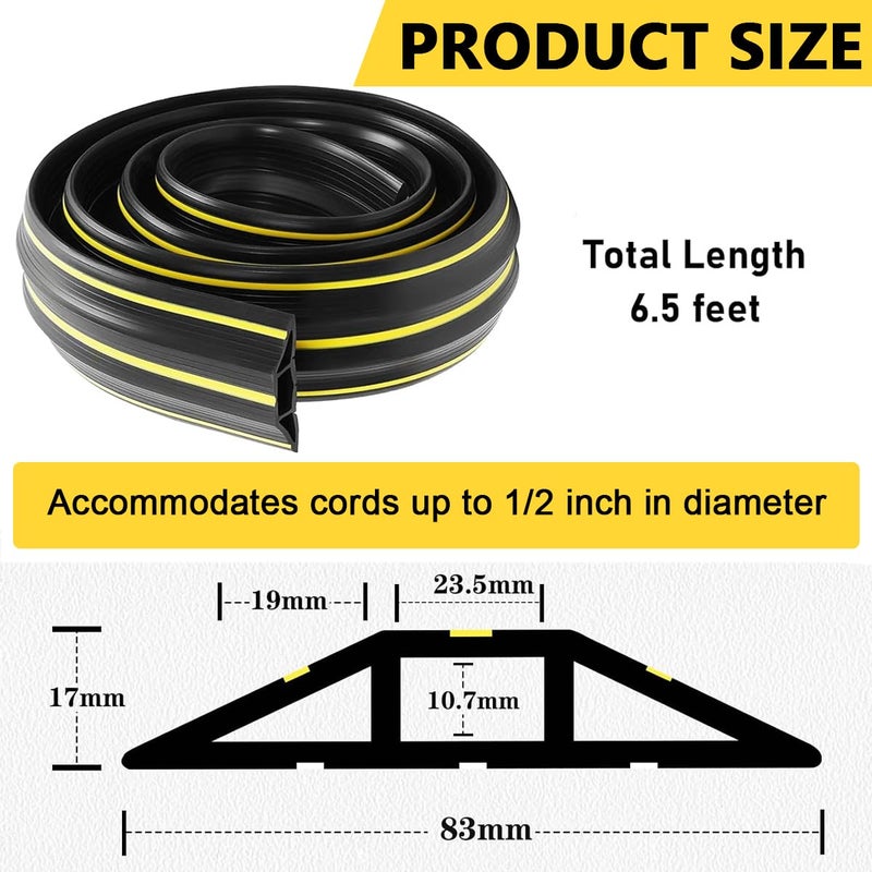 HASTHIP ® 6.56ft Floor Cord Cover Protector Heavy Duty PVC Cuttable Floor Cable Protector 3 Channels Contains Cords Cables and Wires,Waterproof Sealing Strip for Door Cable Cover for Home Office,Black - Image 2