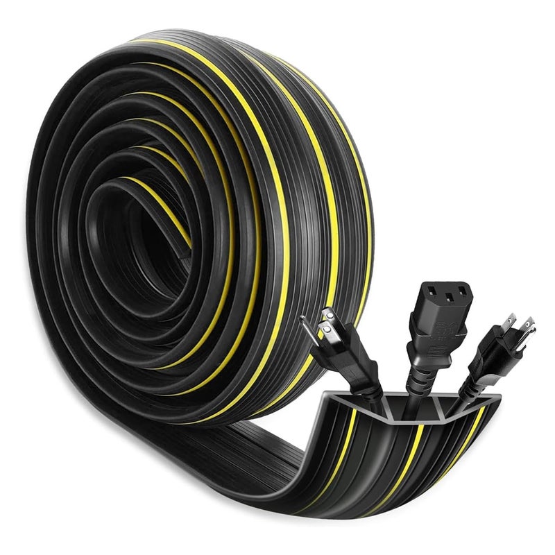 HASTHIP ® 6.56ft Floor Cord Cover Protector Heavy Duty PVC Cuttable Floor Cable Protector 3 Channels Contains Cords Cables and Wires,Waterproof Sealing Strip for Door Cable Cover for Home Office,Black - Image 1