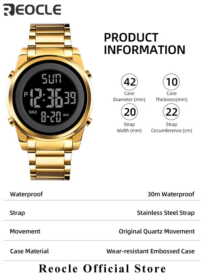 REOCLE Men's Digital Watch Multi Functional Qibla Watch with Prayer Time Reminder & Prayer Direction Indication & Luminous Function & Bookmark Function Electronic Waterproof Wrist Watches - Image 5