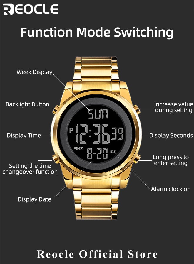 REOCLE Men's Digital Watch Multi Functional Qibla Watch with Prayer Time Reminder & Prayer Direction Indication & Luminous Function & Bookmark Function Electronic Waterproof Wrist Watches - Image 2