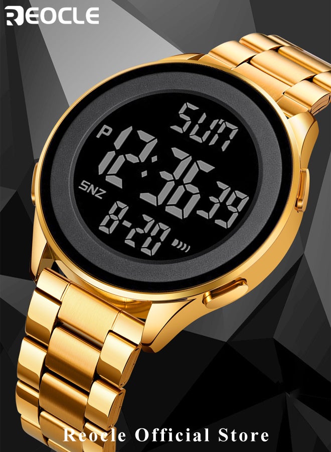 REOCLE Men's Digital Watch Multi Functional Qibla Watch with Prayer Time Reminder & Prayer Direction Indication & Luminous Function & Bookmark Function Electronic Waterproof Wrist Watches - Image 3