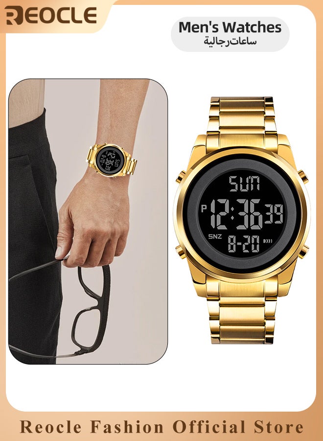 REOCLE Men's Digital Watch Multi Functional Qibla Watch with Prayer Time Reminder & Prayer Direction Indication & Luminous Function & Bookmark Function Electronic Waterproof Wrist Watches - Image 1