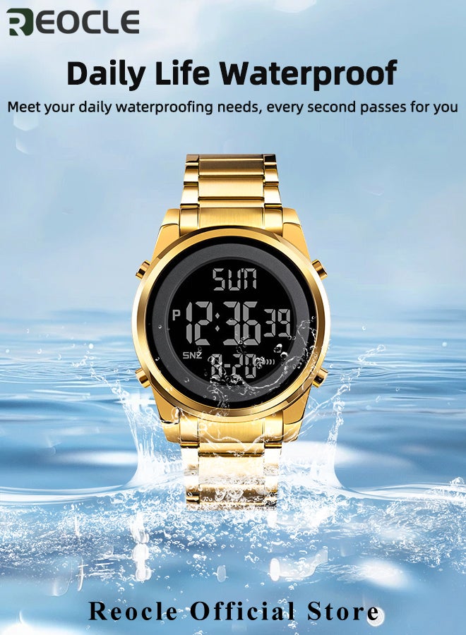 REOCLE Men's Digital Watch Multi Functional Qibla Watch with Prayer Time Reminder & Prayer Direction Indication & Luminous Function & Bookmark Function Electronic Waterproof Wrist Watches - Image 4