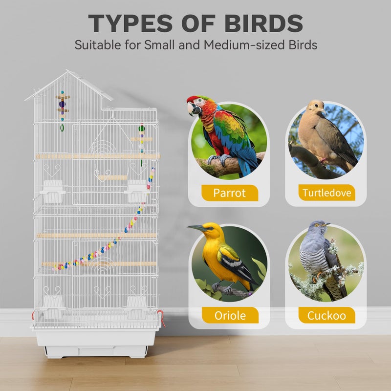 DWVO 62-inch Metal Bird Cage: Spacious Bird Cage for Cockatiels, Parrots, Pigeons, Lovebirds, Features Roof Access and Rolling Stand, White - Image 3