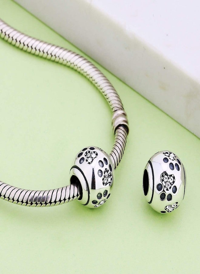 ABUN Dog Paw Print Charms 925 Sterling Silver Animal Birthstone Crystal Charms for Pandora 3mm Snake Chain Bracelets (Clear) - Image 4