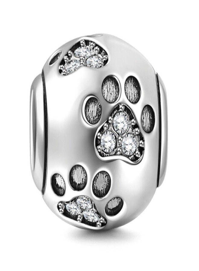 ABUN Dog Paw Print Charms 925 Sterling Silver Animal Birthstone Crystal Charms for Pandora 3mm Snake Chain Bracelets (Clear) - Image 2