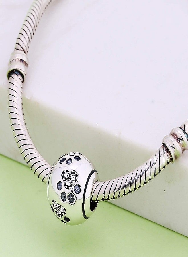 ABUN Dog Paw Print Charms 925 Sterling Silver Animal Birthstone Crystal Charms for Pandora 3mm Snake Chain Bracelets (Clear) - Image 3