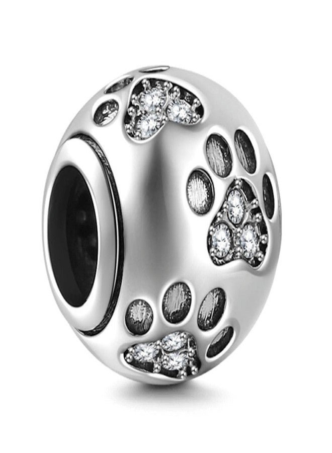 ABUN Dog Paw Print Charms 925 Sterling Silver Animal Birthstone Crystal Charms for Pandora 3mm Snake Chain Bracelets (Clear) - Image 1