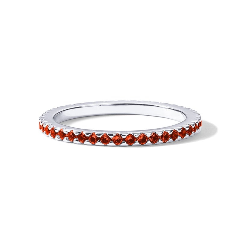 PAVOI Rhodium Plated Sterling Silver Stackable Ring Colored CZ Stones | Garnet Eternity Bands for Women (Size 7) - Image 3
