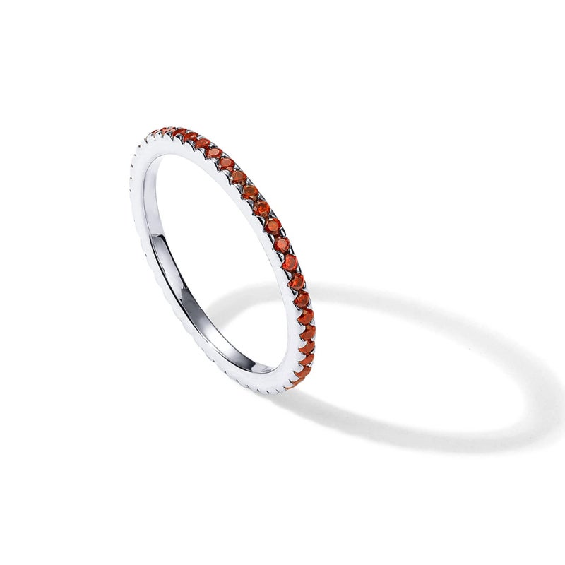 PAVOI Rhodium Plated Sterling Silver Stackable Ring Colored CZ Stones | Garnet Eternity Bands for Women (Size 7) - Image 1