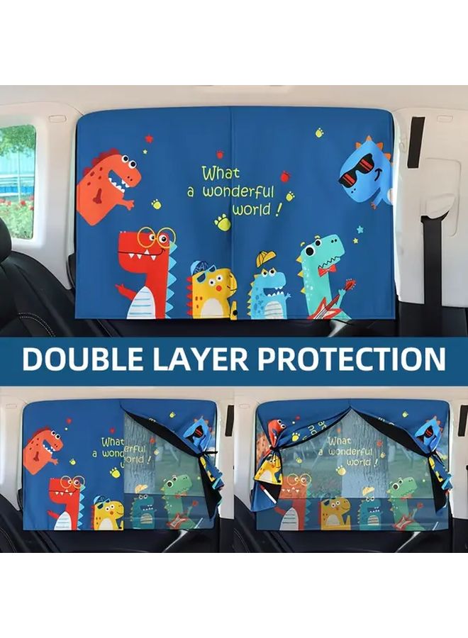 Green Dinosaur Car Side Window Sunshade UV Resistant Thermal Insulation Double Layer - Image 1