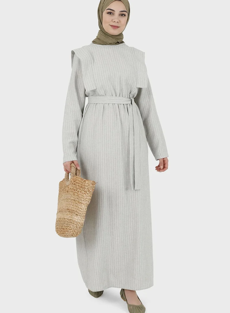 Tavin by Modanisa Striped Belt Detail Dress