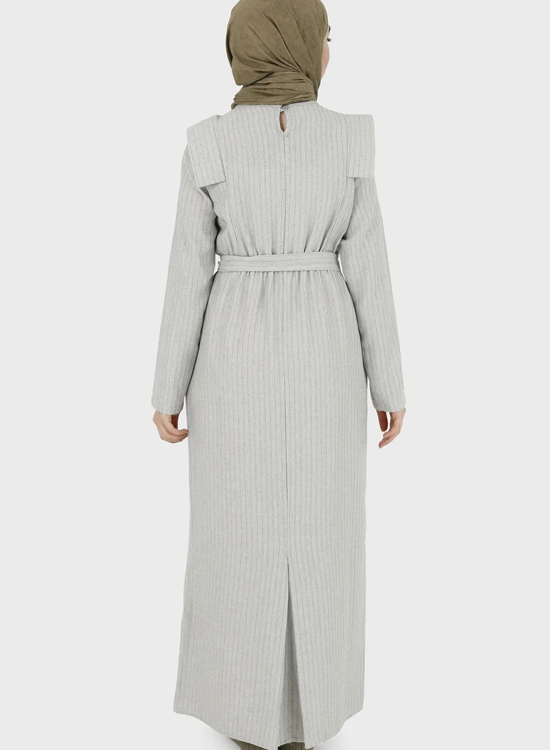 Tavin by Modanisa Striped Belt Detail Dress