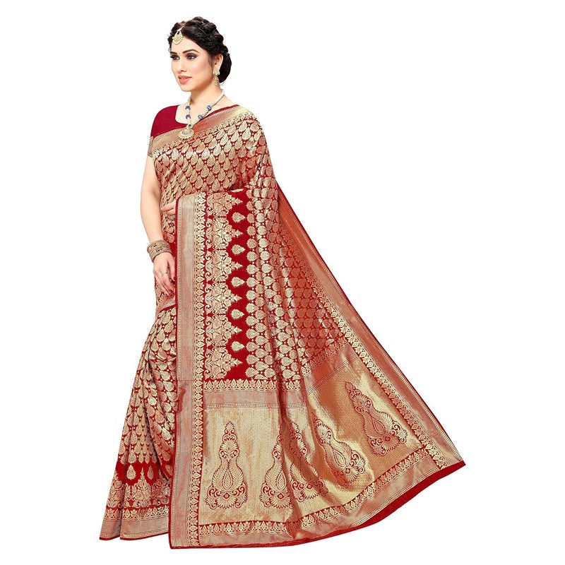Sidhidata Women's Jacquard Silk Saree with Blouse Piece - Traditional Festival Wear - Image 4