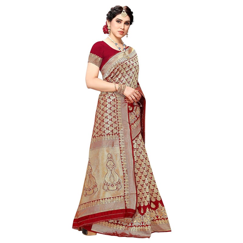 Sidhidata Women's Jacquard Silk Saree with Blouse Piece - Traditional Festival Wear - Image 5