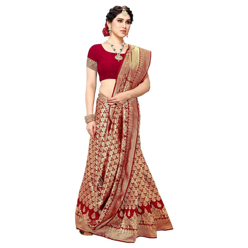 Sidhidata Women's Jacquard Silk Saree with Blouse Piece - Traditional Festival Wear - Image 2
