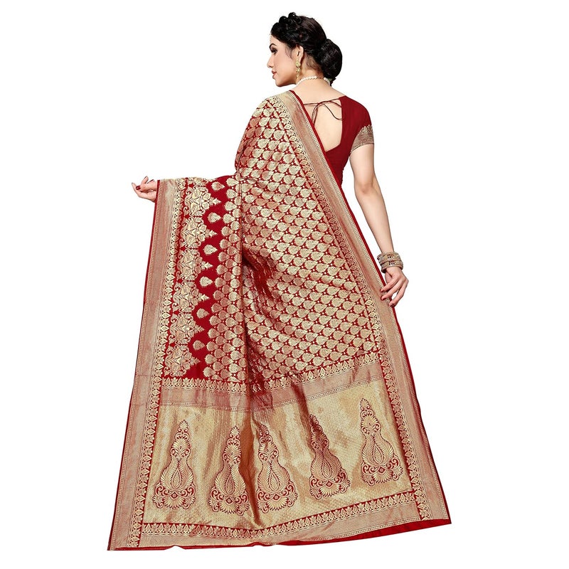 Sidhidata Women's Jacquard Silk Saree with Blouse Piece - Traditional Festival Wear - Image 3