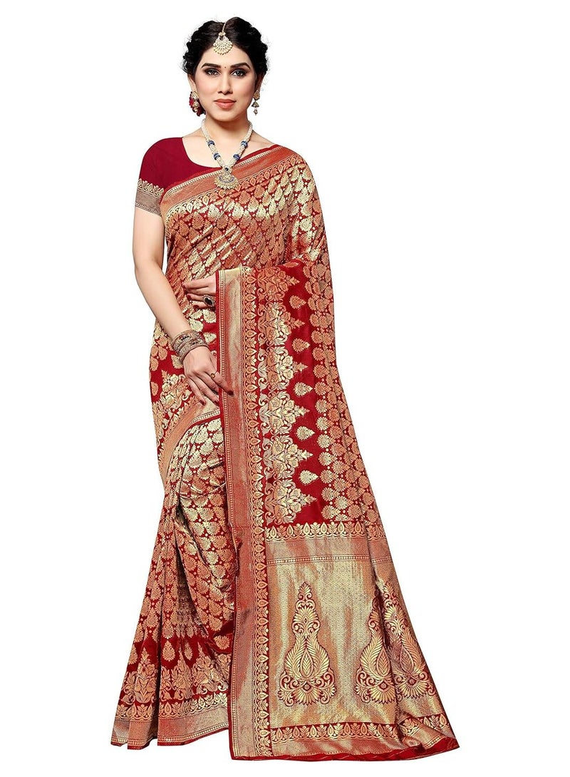 Sidhidata Women's Jacquard Silk Saree with Blouse Piece - Traditional Festival Wear - Image 1