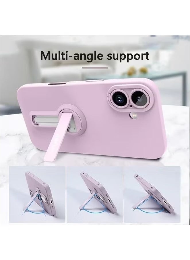 X-level iPhone 16 Case Cover with Screen Protector,Multi-Angle Foldable Stand Liquid Silicone Phone Case with Lanyard, Slim Shockproof Full Coverage Camera Protection, Anti-Scratch and Anti-Rubbing (Light Purple) - Image 5