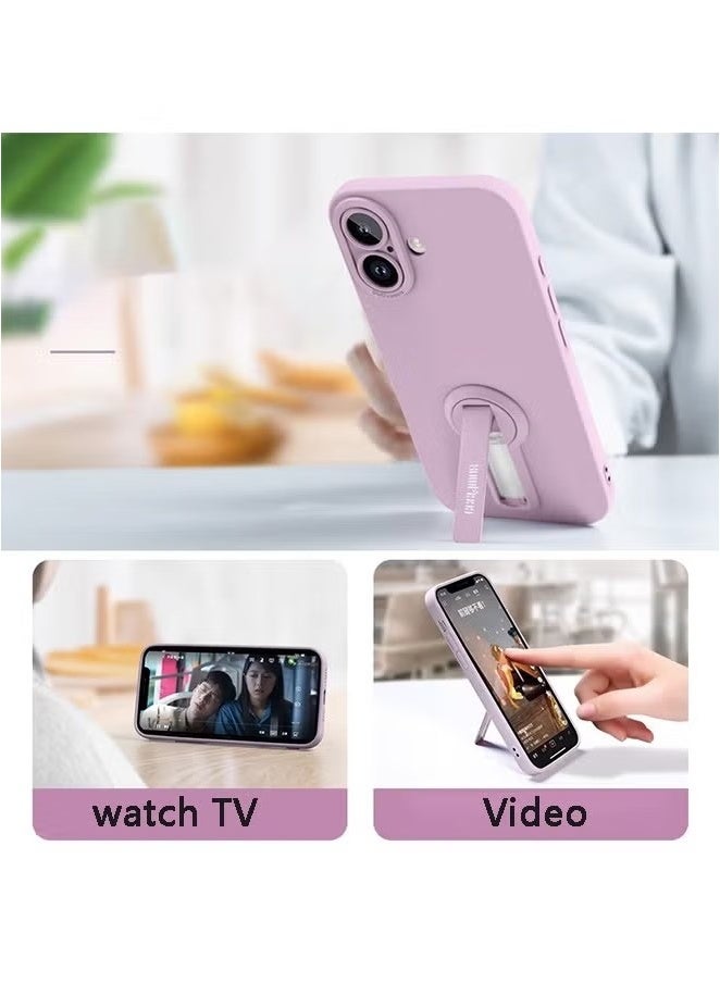 X-level iPhone 16 Case Cover with Screen Protector,Multi-Angle Foldable Stand Liquid Silicone Phone Case with Lanyard, Slim Shockproof Full Coverage Camera Protection, Anti-Scratch and Anti-Rubbing (Light Purple) - Image 2