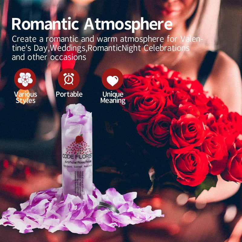 CODE FLORIST CODE FLORIST 1100 PCS Purple-White Silk Rose Petals for Valentine's Day Romantic Night Wedding Proposal Anniversary Flower Decorations(Separated Scented)  - Image 5